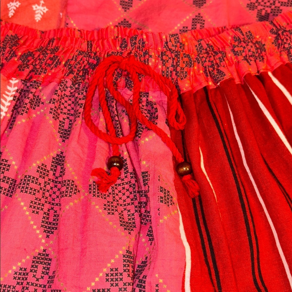 1990s Dead Stock Bohemian Patchwork Red & Pink A Line Skirt XS/Small 0-4 Woman’s - Picture 15 of 17